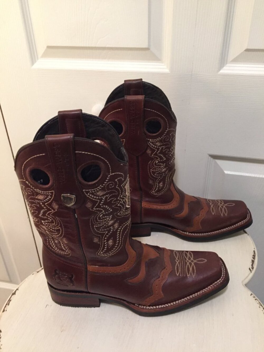 Wild West Boots Men 9 EE Leather Ranch Toe Cowboy Western USA Made Dual Pull